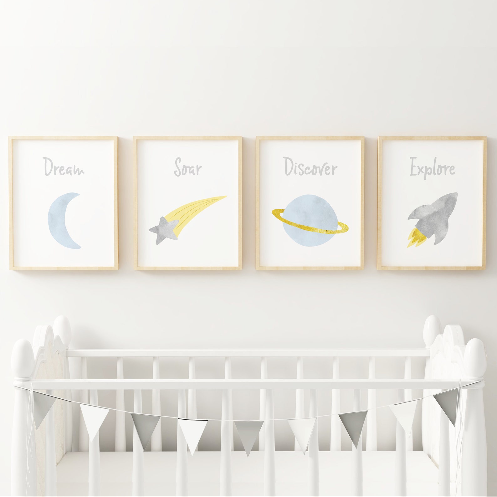 Space Theme Nursery Art Blue and Gray Nursery Decor Boy Baby Etsy