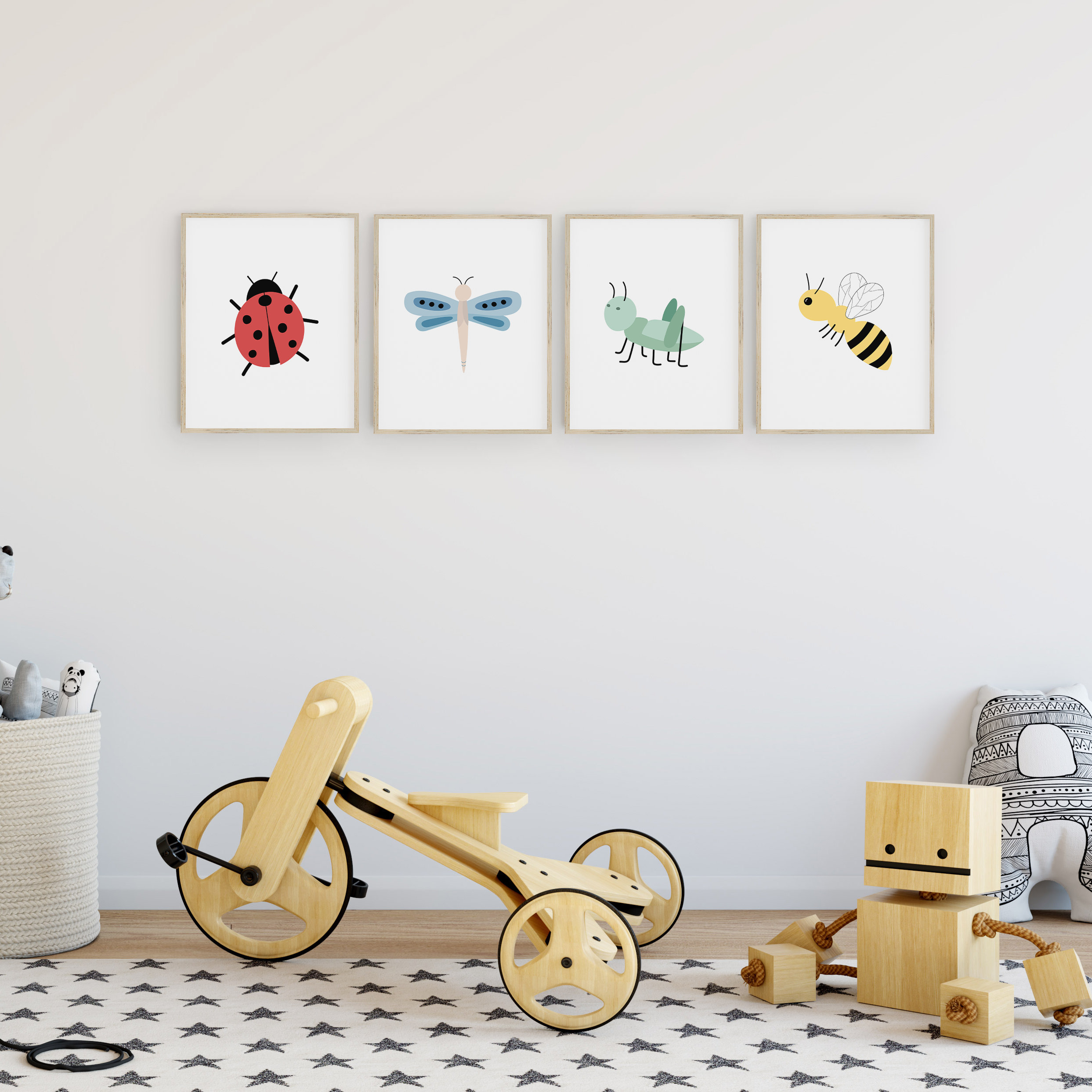 Honey Bee Nursery Decor, Ladybug Baby Room Wall Art, Cute Bug Print Set ...