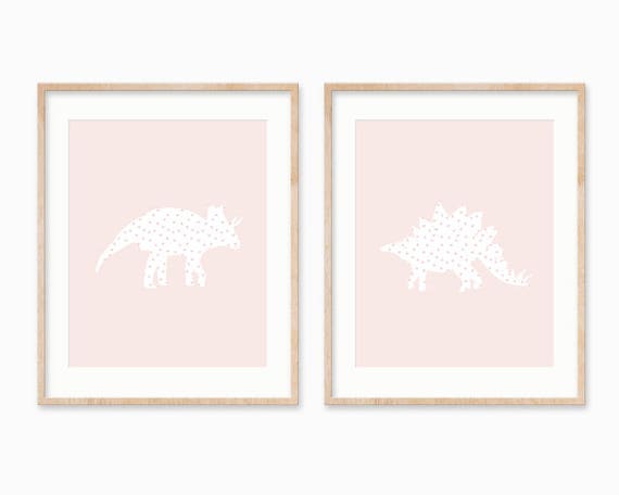 Girl Dinosaur Nursery Print Baby Shower Decoration Blush Etsy