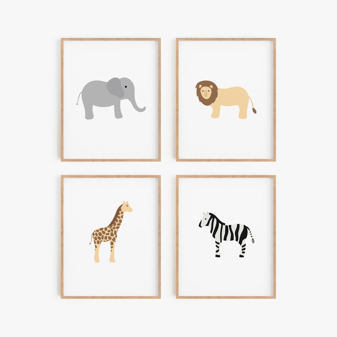 Safari Themed Wall Art, Animal Nursery Decor, Elephant Print, Giraffe
