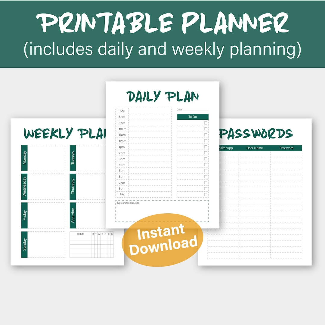 Minimalist Planner Printable, Planner Pages, Weekly Schedule, Daily ...
