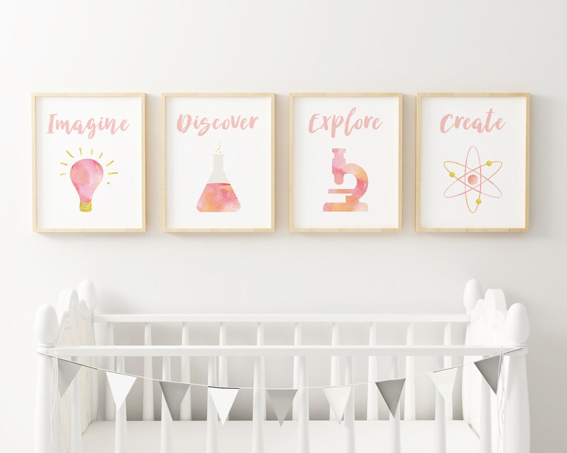 Science Baby Shower Gift Pink Science Nursery Print Set Girl Etsy