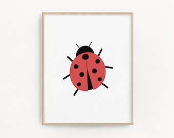 Ladybug wall art, Cute bug nursery decor, Printable art instant download