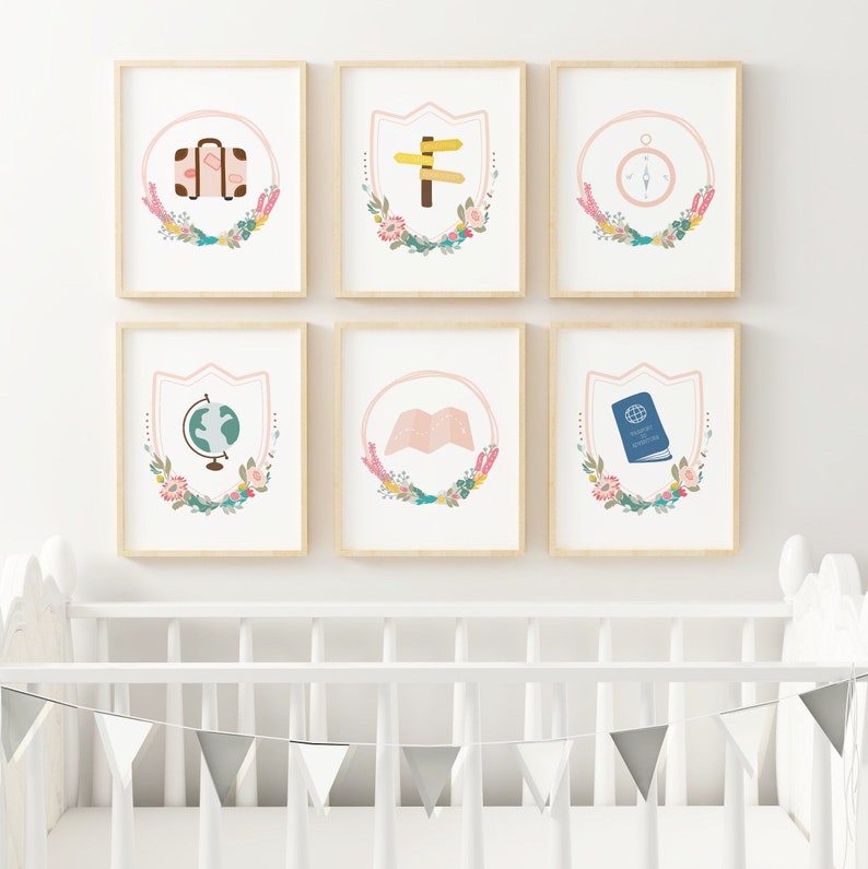 Pink Nursery Wall Decor Girl Room Wall Art Travel Theme Etsy