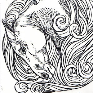 Linocut of a Horse Head in ornamental style image 1