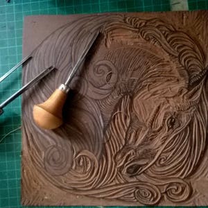 Linocut of a Horse Head in ornamental style image 3