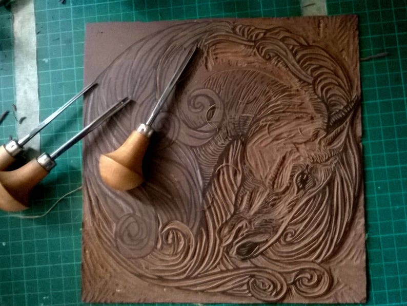 Linocut of a Horse Head in ornamental style image 3