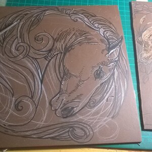 Linocut of a Horse Head in ornamental style image 2