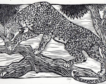 Linocut of a Leopard