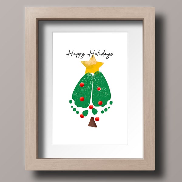 Weihnachtsbaumkunst | Weihnachten Handabdruck Kunst | Weihnachtsbaum Fußabdruck Stempel Kunst | Kinderferien Bastel-| Herunterladbarer Druck