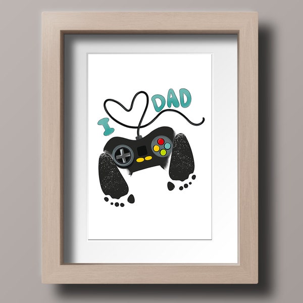 Dad Birthday | Father's Day Handprint Art | Video Game Footprint Stamp Art | Children's Holiday Craft | Downloadable Print