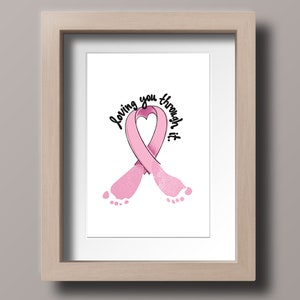 Pink Ribbon Breast Cancer Awareness Month Handprint Art | Footprint Stamp Art | Children&#39;s Holiday Craft | Downloadable Print