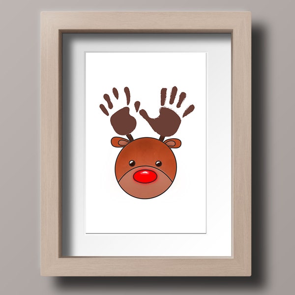 Weihnachts-| Rentier | Urlaub Handabdruck Kunst | Rudolph Fußabdruck Stempel Kunst | Kinderferien Bastel-| Herunterladbarer Druck
