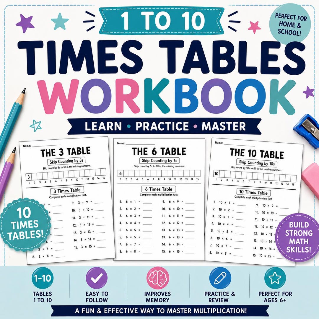 Multiplication Workbook - Printable 40+ Pages, Times Tables - Etsy