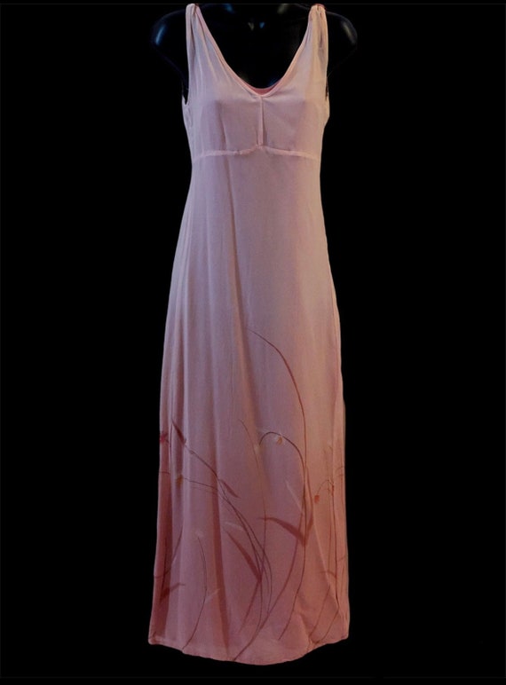 Vintage Oui Pink Floral Flower Silk Slip Sleevele… - image 3