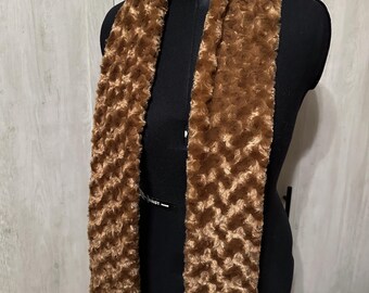 Handmade Tan Brown Bronze Almond Rosebud Rosette Minky Mink Short Faux Fur Scarves Scarf