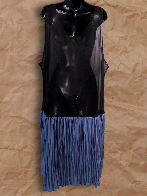 Vintage Black Sheer Mesh Blue Pleated Hem Oversiz… - image 7