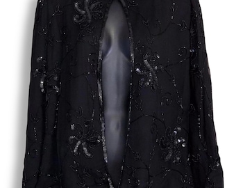 Vintage Silk Chiffon Beaded Sequin Jacket: 1980s JMD New York, Petite S