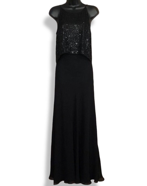 aidan mattox black beaded dress Chiffon Gown - Size 6 and crystals in an
