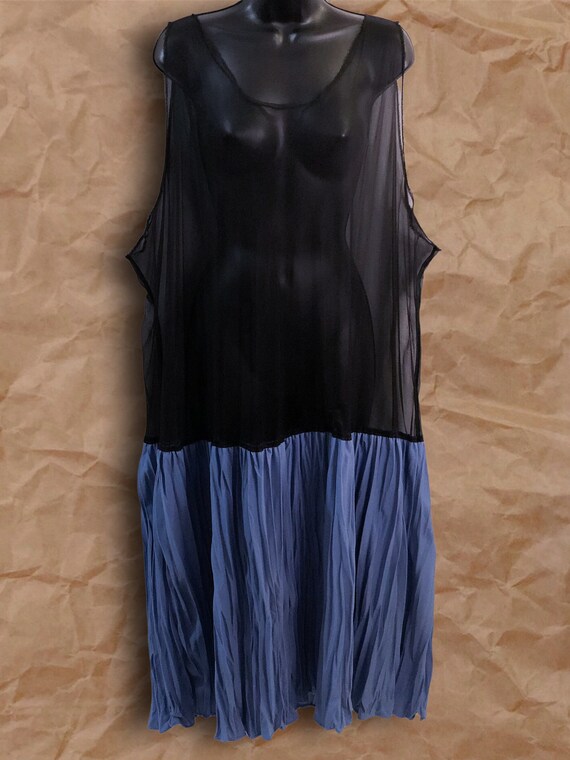 Vintage Black Sheer Mesh Blue Pleated Hem Oversiz… - image 4