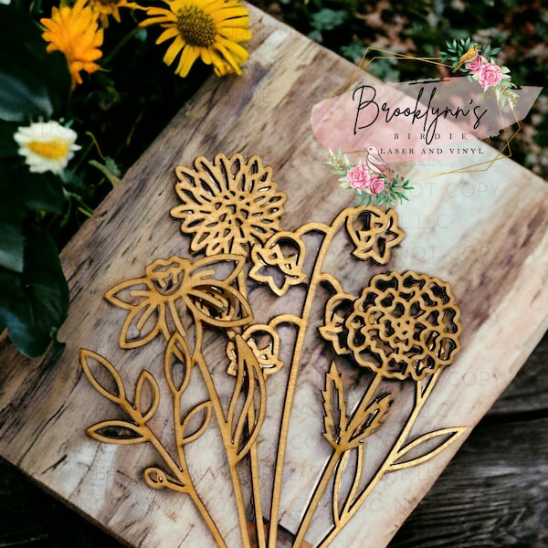 Wooden Birth Month Flower Bouquet. Birth Flowers. Mother's Day Gift. Gift For Mom. Wood Flower Cutouts. Build your own bouquet.