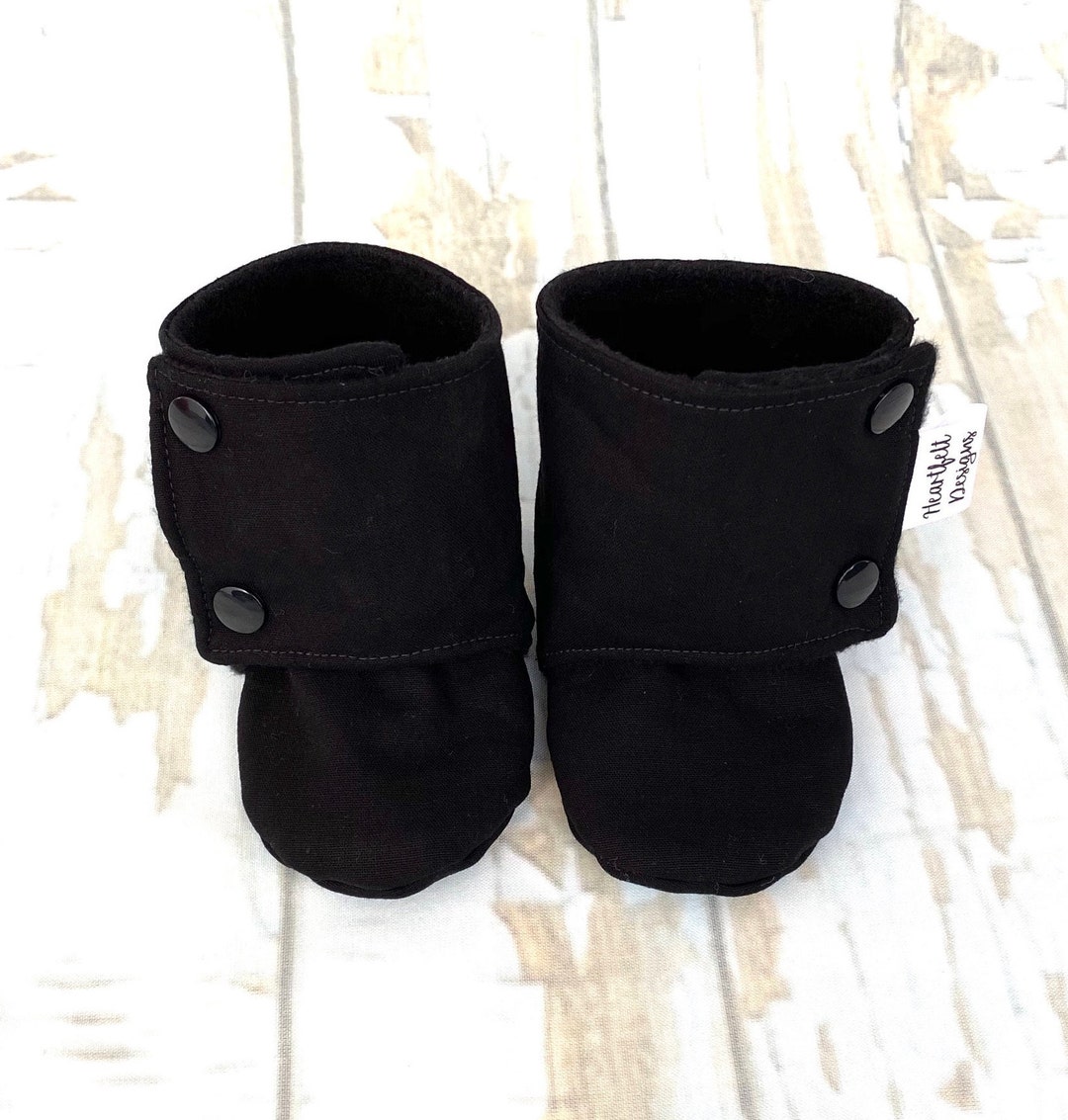 Black Baby Booties, Soft Soled Shoes, Baby Shoes Stay on Booties