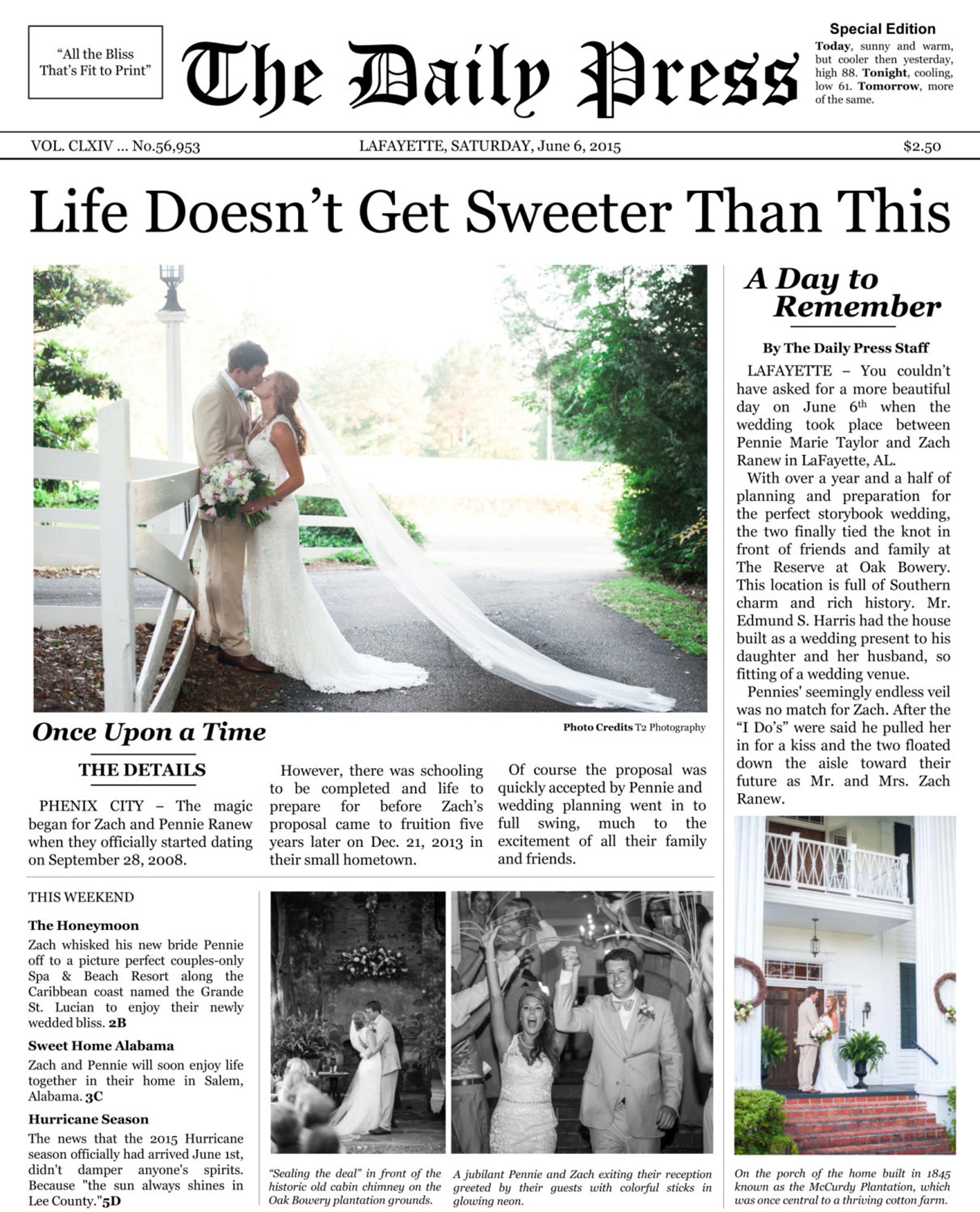 Wedding Day Newspaper Keepsake Personalized Digital Download JPG and