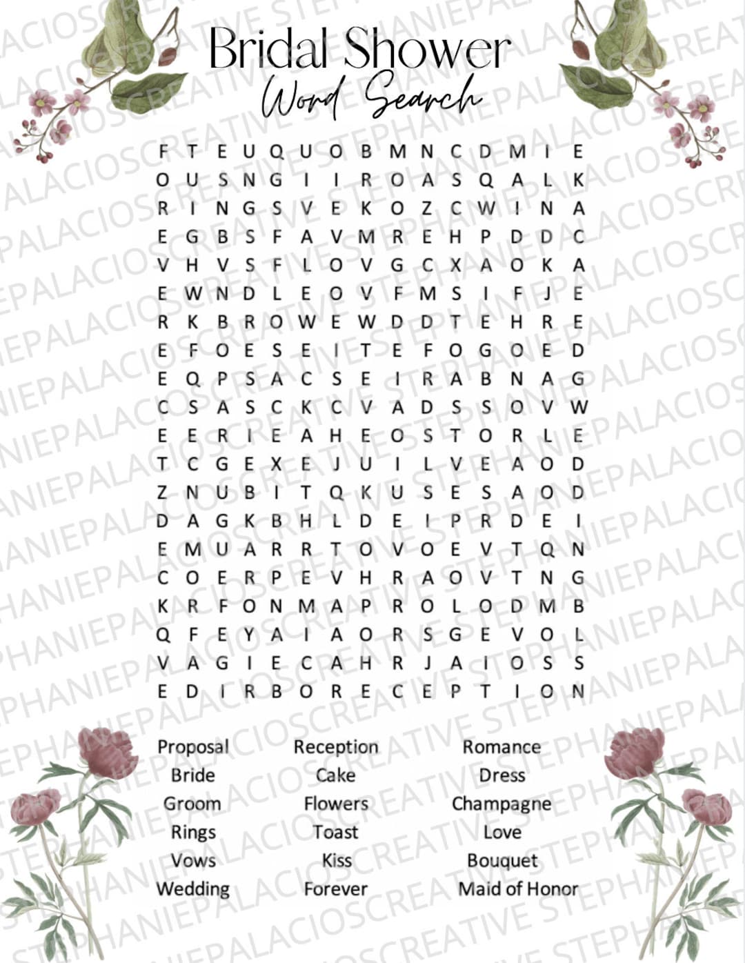 Bridal Shower Word Search Game - Etsy