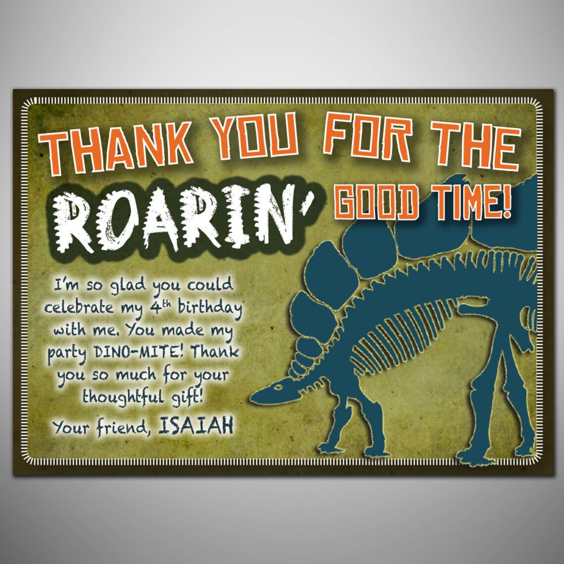Dinosaur PRINTABLE Birthday Thank You Card Etsy Ireland