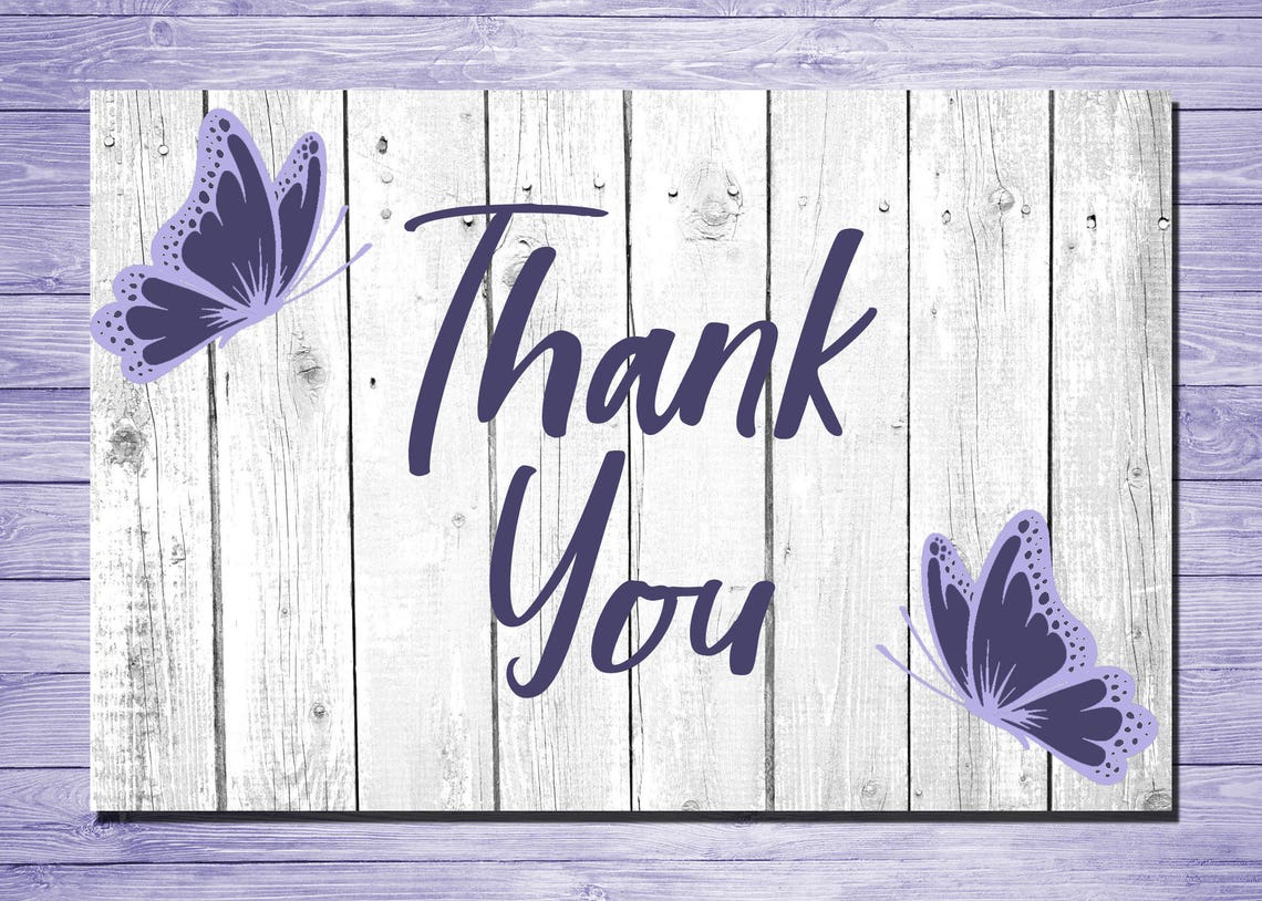 Purple Butterfly Thank You Card Etsy