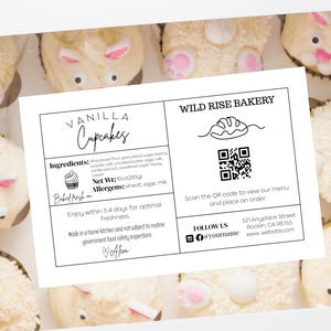 6 x 4 bewerkbaar cottage-voedseletiket voor cupcake dozijn, sticker thuisbakkerijingrediënt, afdrukbare verpakkingssjabloon voor gebak