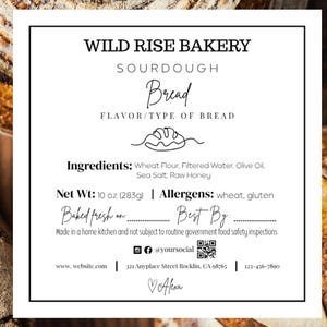 Sourdough Label Template QR | Cottage Law Bakery Labels | Printable Sourdough Bread Ingredient Label | label with QR |Editable Cottage Label