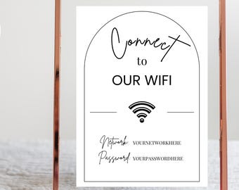 Wifi Password Template Sign, Editable Printable QR Code Sign, Instant Download Guest Room Decor, Custom Wifi Network Template for Airbnb
