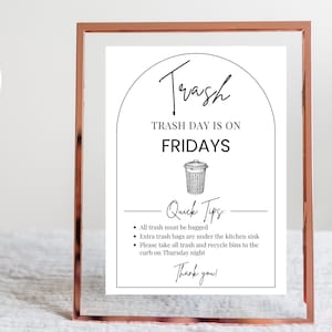 Airbnb Trash Sign, Printable Recycling Sign, Editable Garbage Template, Vacation Rental Trash Rules, Customizable Trash Pickup Guide
