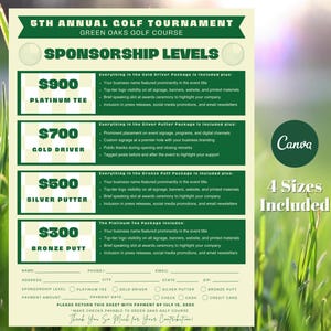 Editable Golf Sponsorship Levels Canva Template | Golf Tournament Sponsor Menu Flyer | Golf Fundraiser Marketing Printable