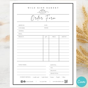 Bäckerei Bestellschein | Cottage Law Bäckerei Vorlagen | Bearbeitbare Rechnung, Quittung, Gastro-Formulare | Farmers Market Small Biz Kit