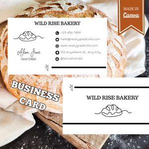 Bakkerij-visitekaartje op maat | Logo zuurdesembrood | Rustieke ambachtelijke bakkerijbranding | Bewerkbare afdrukbare sjabloon voor bakkers| bakkerijafbeelding