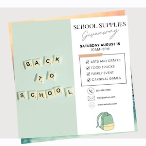 Back To School Flyer, Giveaway Flyer, DIY Canva Template, Special Supplies Flyer, Back to School Supplies Giveaway