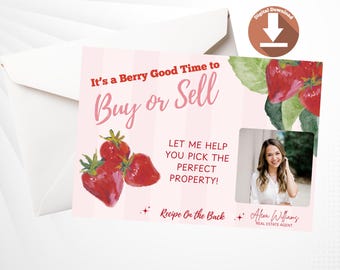 It’s a Berry Good Time to Buy or Sell | Real Estate Recipe Postcard | Summer Realtor Canva Template | Farming Mailer for Agents
