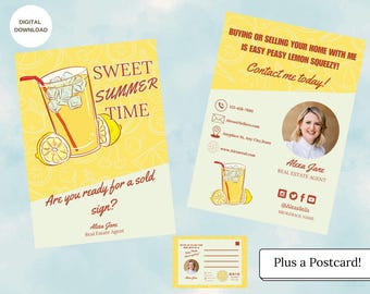 Realtor Postcard Summer, Creative Marketing Template for Real Estate Mailers, Editable Canva Design, Summer pop by