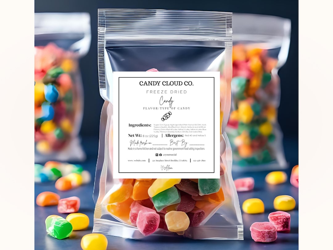 Square Food Labels, Snack Label, Pouch Packaging Label, Freeze Dried ...