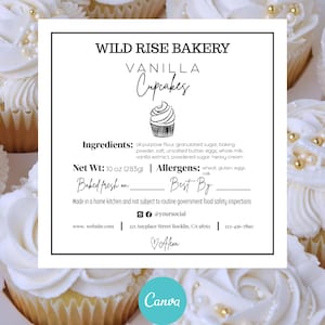 Cottage Law Food Label Template, Editable Bakery Ingredient Label, Printable Custom Stickers for Small Business, Cupcake Packaging