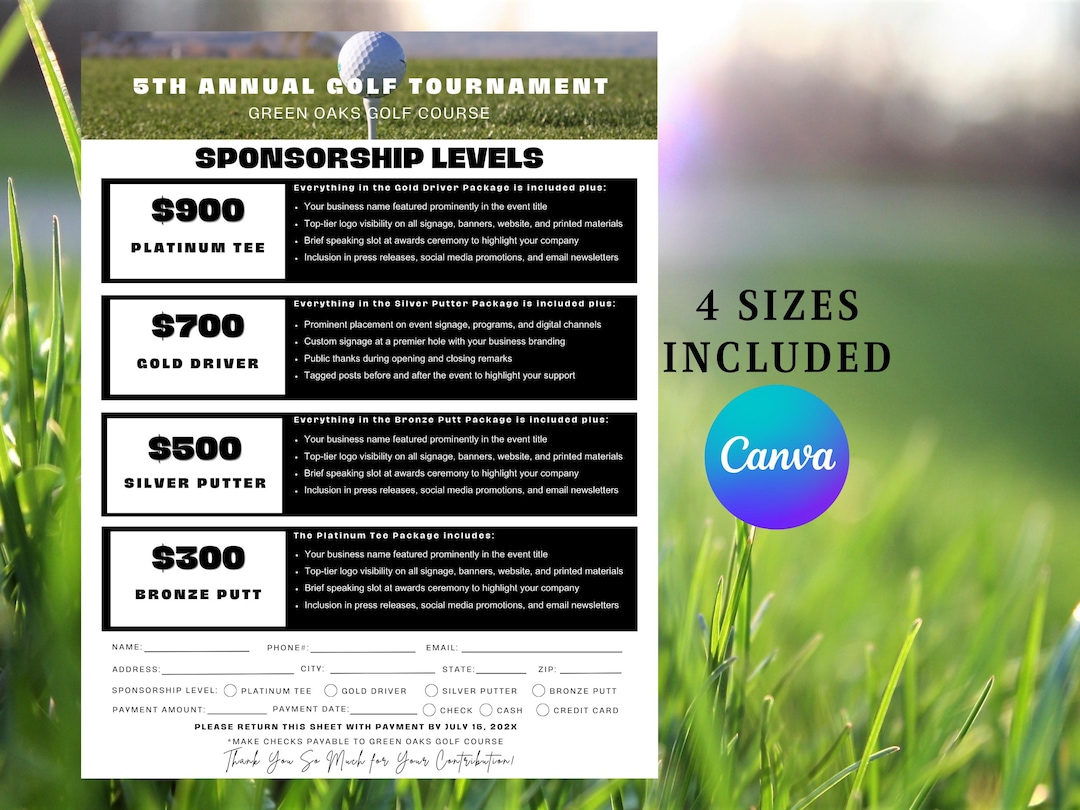 Editable Golf Sponsorship Form Template Canva Fundraiser Sponsor Sheet ...