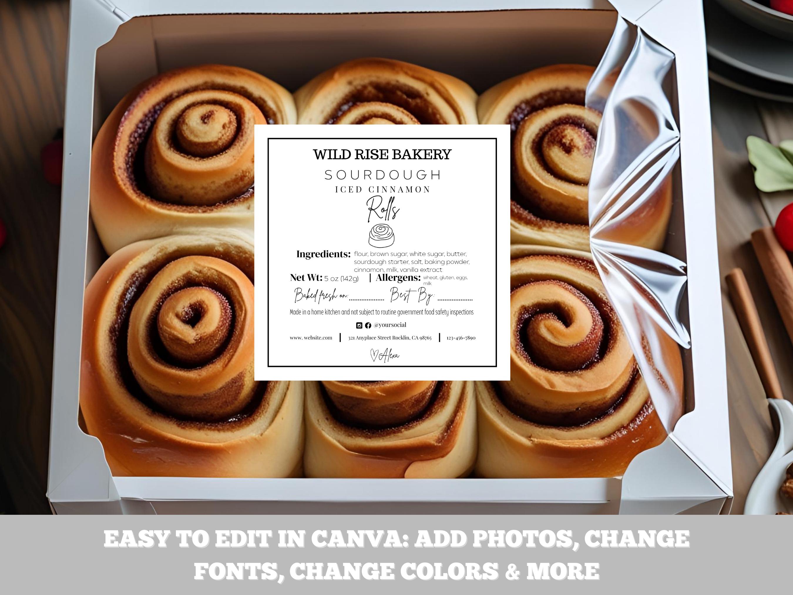 Sourdough Cinnamon Roll Label Template – Editable Ingredient Tag & Made ...