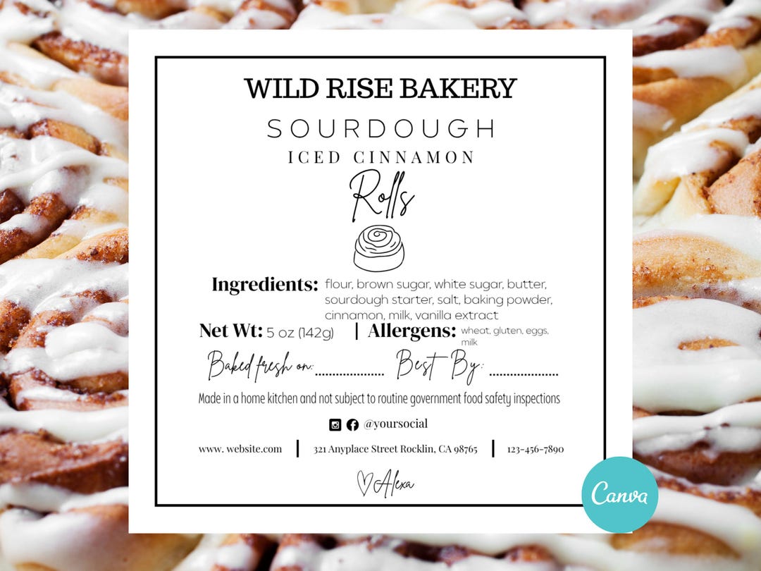 Sourdough Cinnamon Roll Label Template – Editable Ingredient Tag & Made ...