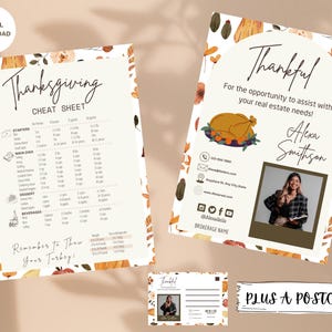 Thanksgiving-Immobilienpostkarte, Grundbesitz November, Thanksgiving-Spickzettel, Canva-Vorlage, Grundbesitzmarketing, Realtor Postkarte
