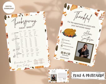 Thanksgiving Real Estate Postcard,Real Estate November, Thanksgiving Cheat Sheet, Canva Template, Real Estate Marketing, Realtor Postcard