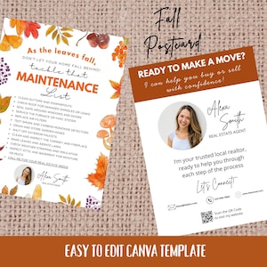 Realtor Fall Maintenance Postcard, Real Estate Agent Checklist, Seasonal Home Care, Marketing Template