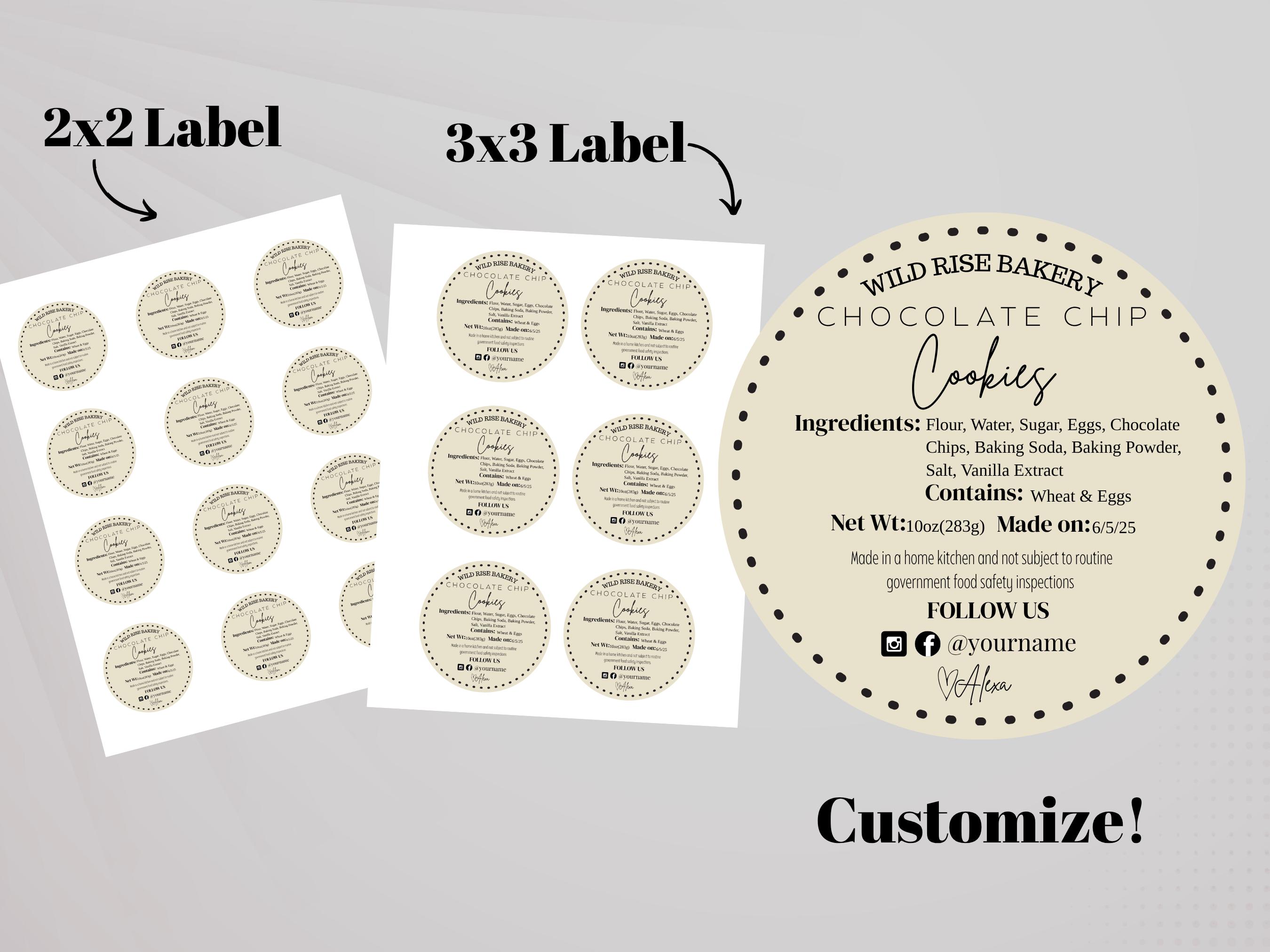 Ingredients Tags Cottage Law Label Canva Template, Editable Bakery Sticker, Ingredients ...