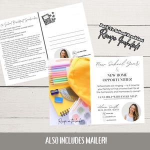 Back to School Realtor Postkarte | August Makramee Mailer | Sommer Leinwand Vorlage | Makler Branding | Schulkarte